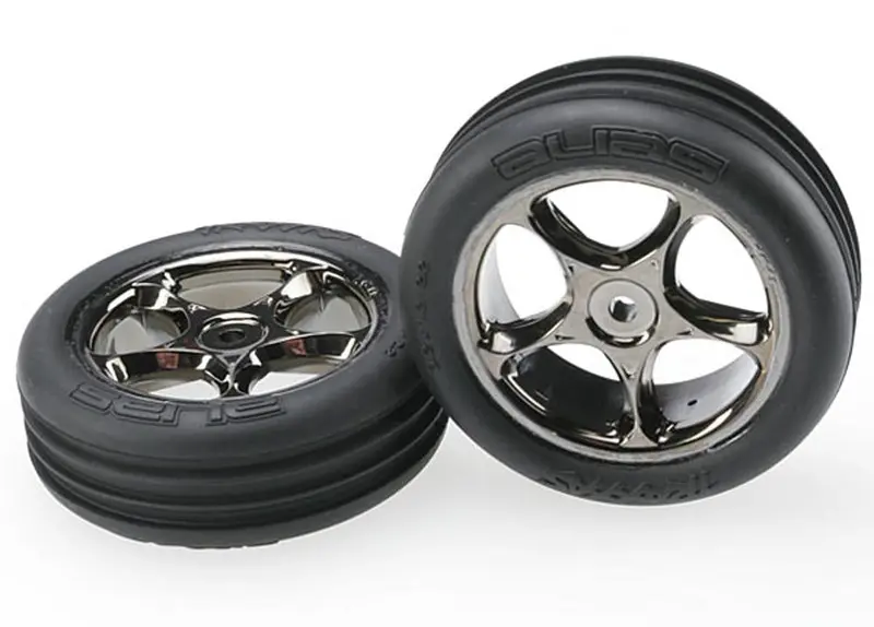 Traxxas Alias Ribbed Tires, 2.2" Tracer Wheels, Blk Chrome, 2471A 1