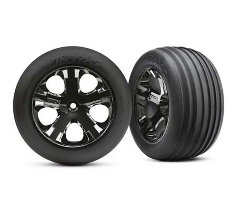 Traxxas Alias Tires, All-Star Wheels, Blk Chrome, Front, 3771A 1