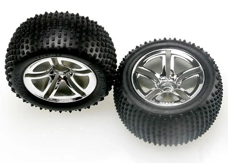 Traxxas Alias Tires, Twin Spoke Wheels, Chrome, Nitro Rear, 5572R 1