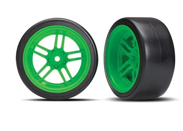 Traxxas Drift Tires, Split Spoke 1.9" Wheels, Green, Rear, 8377G 1