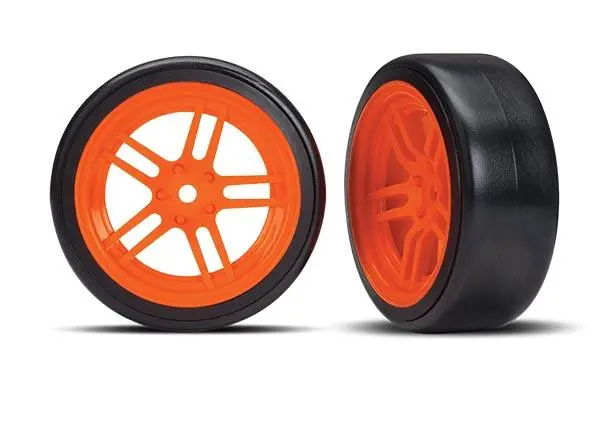 Traxxas Drift Tires, Split Spoke 1.9" Wheels, Orange, Front, 8376A 1