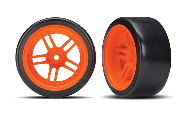 Traxxas Drift Tires, Split Spoke 1.9" Wheels, Orange, Rear, 8377A 1