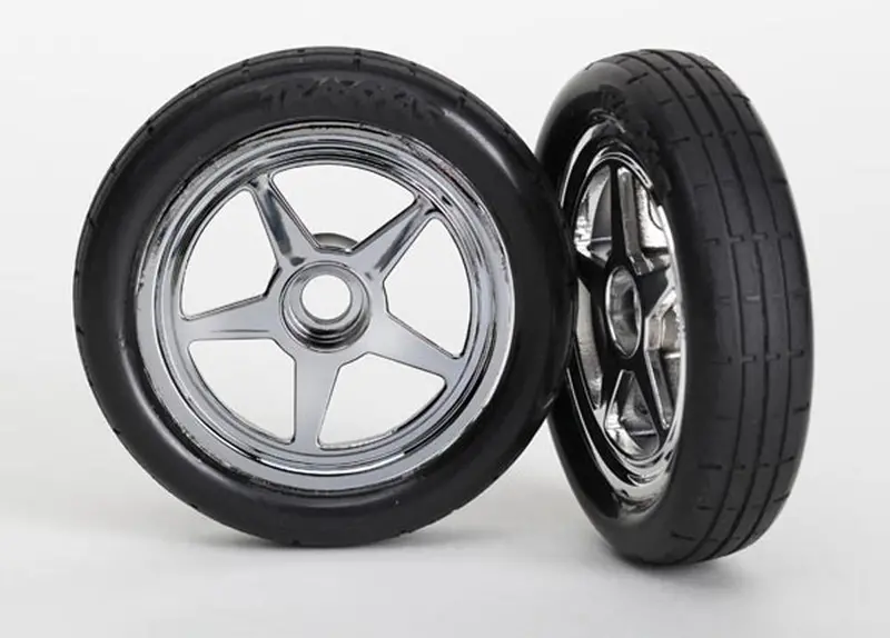 Traxxas Funny Car Tires, 5-Spoke Wheels, Chrome, Front, 6975 1