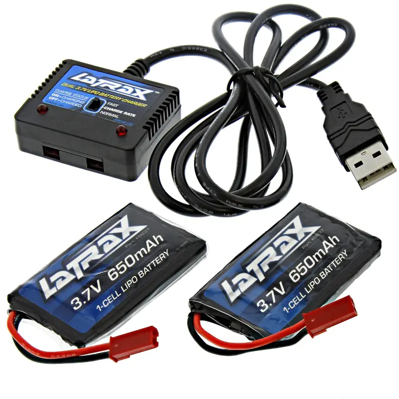 Traxxas Latrax Alias Quadcopter 3.7V Lipo Batteries & Dual Port Usb Charger 1