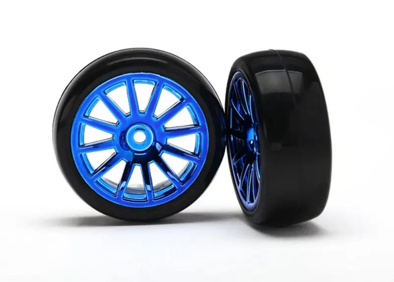 Traxxas Latrax Slick Tires, 12-Spoke Wheels, Blue Chrome, 7573R 1
