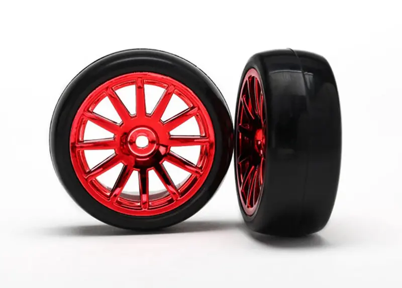 Traxxas Latrax Tires, 12-Spoke Red Chrome Wheels, 7573X 1