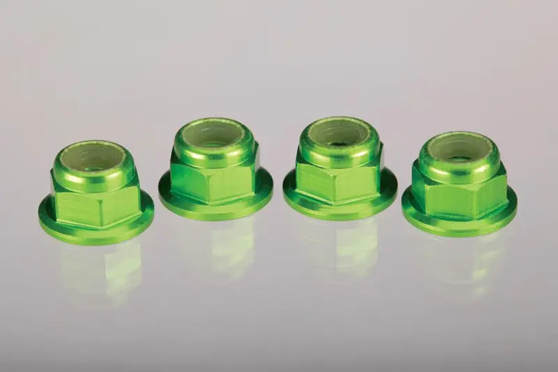 Traxxas Locking Nuts, Aluminum, Flanged Serrated 4Mm, Green, 1747G 1