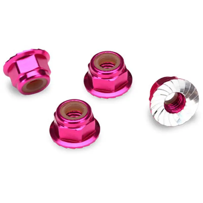 Traxxas Locking Nuts, Aluminum, Flanged Serrated 4Mm, Pink, 1747P 1