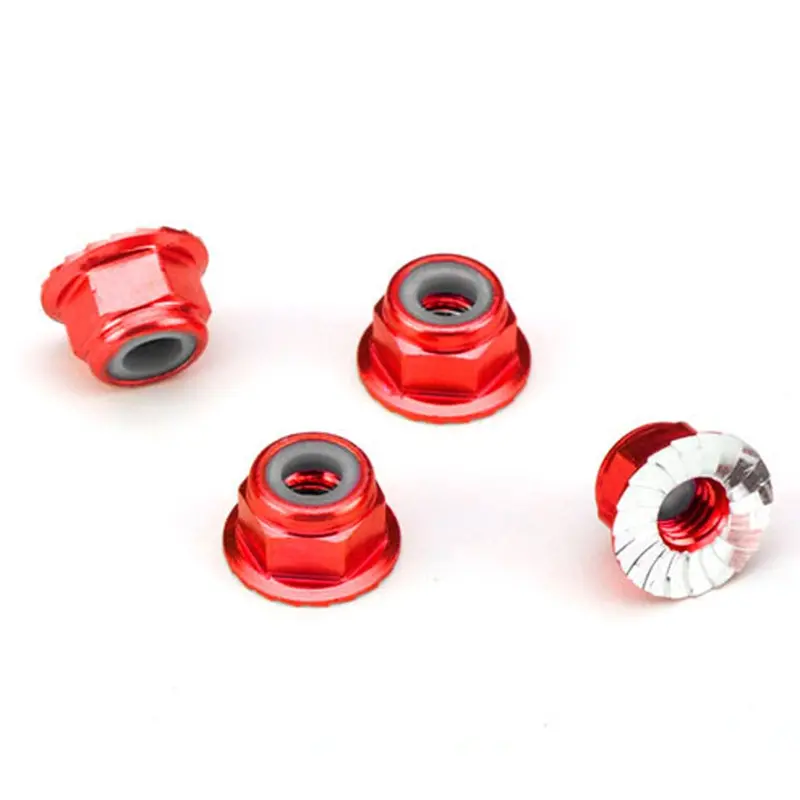 Traxxas Locking Nuts, Aluminum, Flanged Serrated 4Mm, Red, 1747A 1