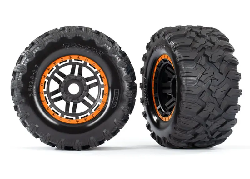 Traxxas Maxx Mt Tires, Black/Orange Beadlock Style Wheels, 8972T 1