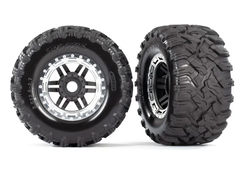Traxxas Maxx Mt Tires, Wheels, Black/Chrome Beadlock Style, 8972X 1