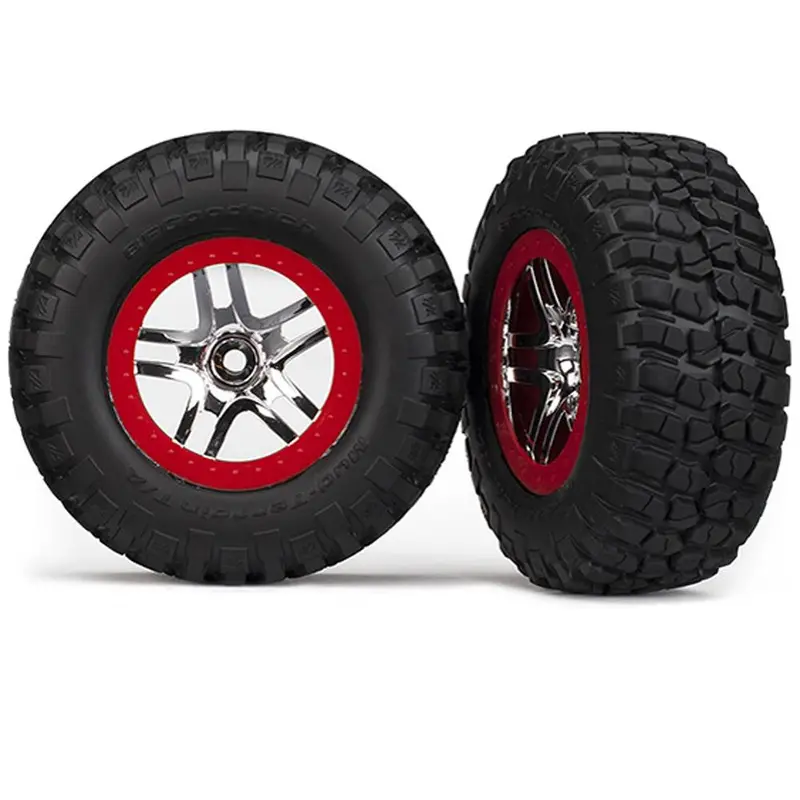 Traxxas Mud-Terrain Tires, Sct Ss Wheels Chrome/Red, 5877A 1