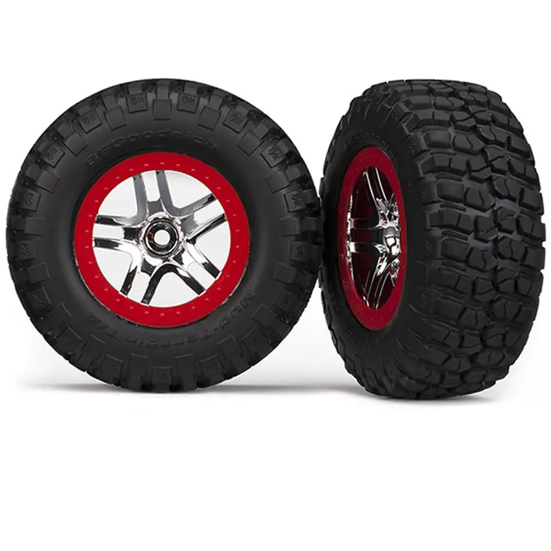 Traxxas Mud-Terrain Tires, Sct Ss Wheels, Chrome/Red, 5877R 1