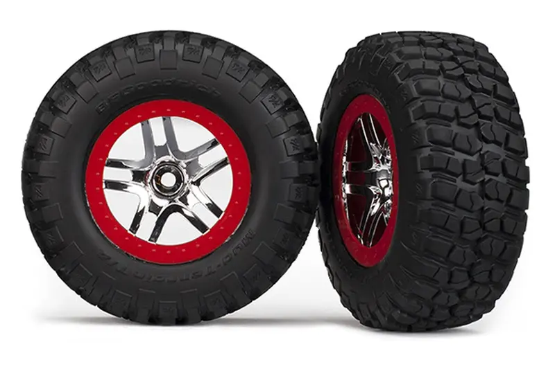 Traxxas Mud-Terrain Tires, Sct Ss Wheels, Chrome/Red, 6873A 1
