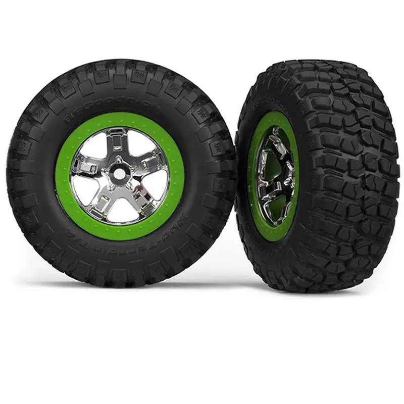 Traxxas Mud-Terrain Tires, Sct Wheels, Chrome/Green, 5865 1