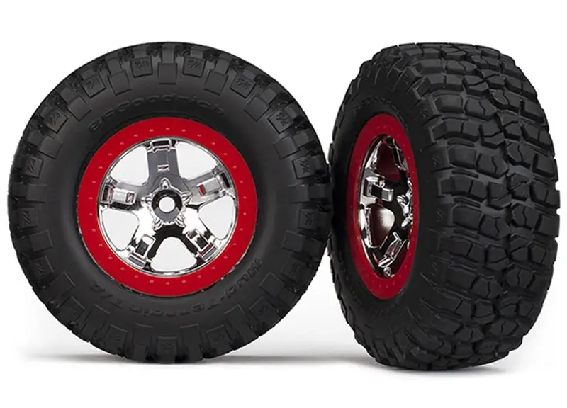Traxxas Mud-Terrain Tires, Sct Wheels, Chrome/Red, 2Wd/4Wd, 5867 1