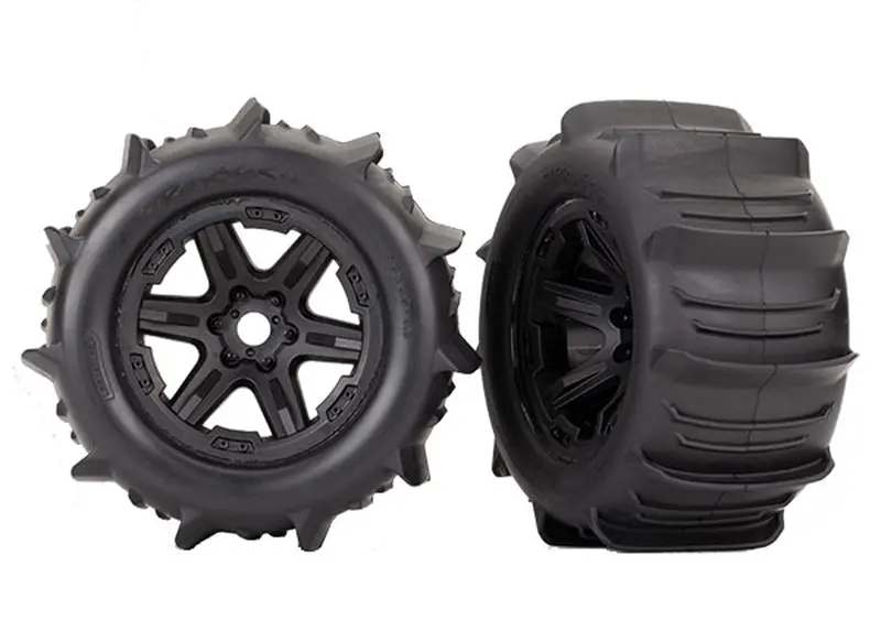 Traxxas Paddle Tires, 3.8" Black Wheels, E-Revo Vxl, 8674 1