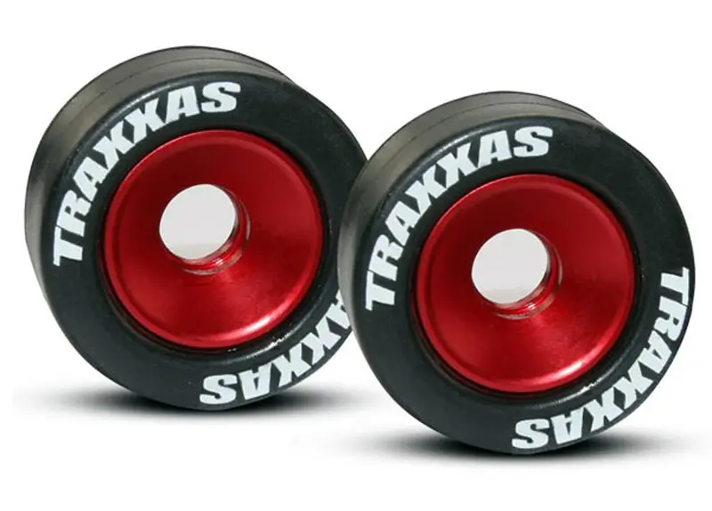 Traxxas Rubber Tires, Aluminum Wheelie Bar Wheels, Red, 5186 1