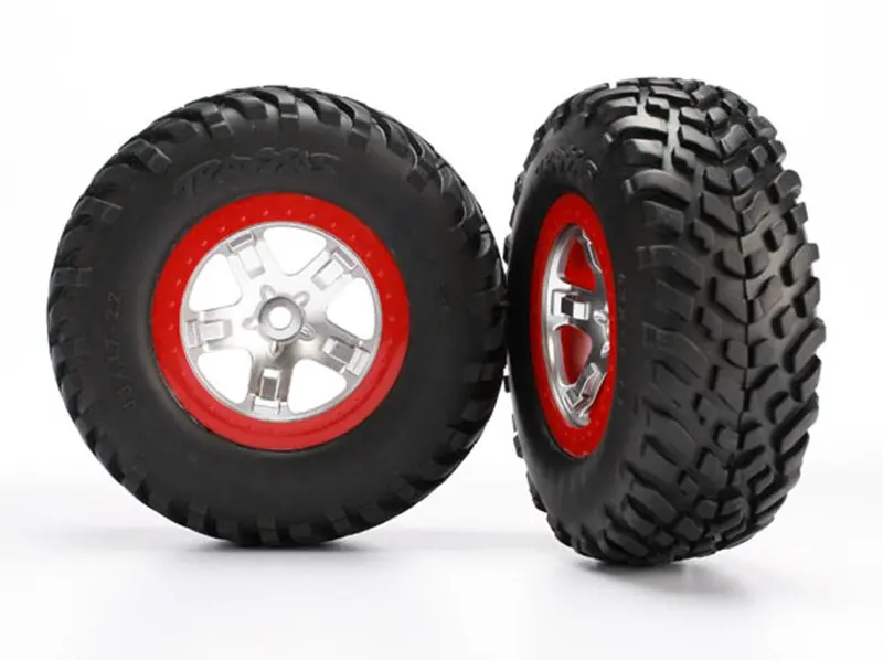 Traxxas S1 Racing Tires & Sct Beadlock Wheels, Chrome/Red, 5873R 1