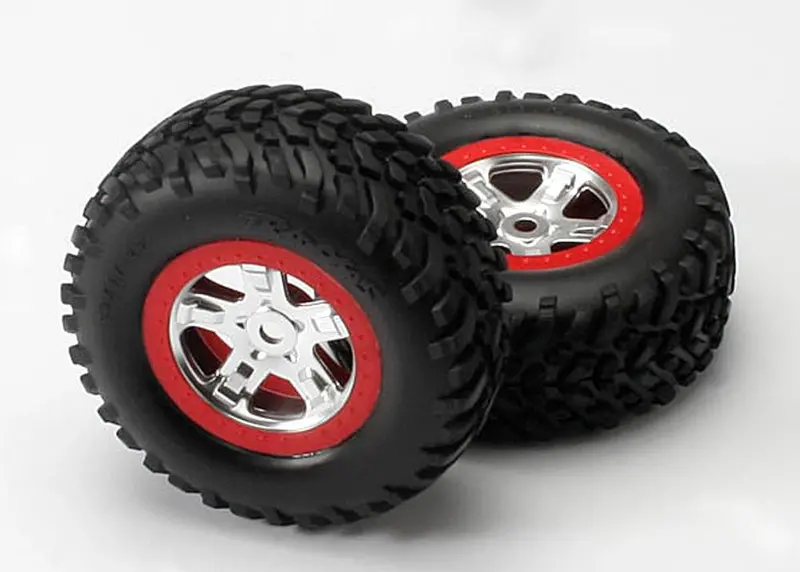 Traxxas Sct Off-Road Tires, Sct Dp Wheels, Satin Chrome/Red, 5973A 1