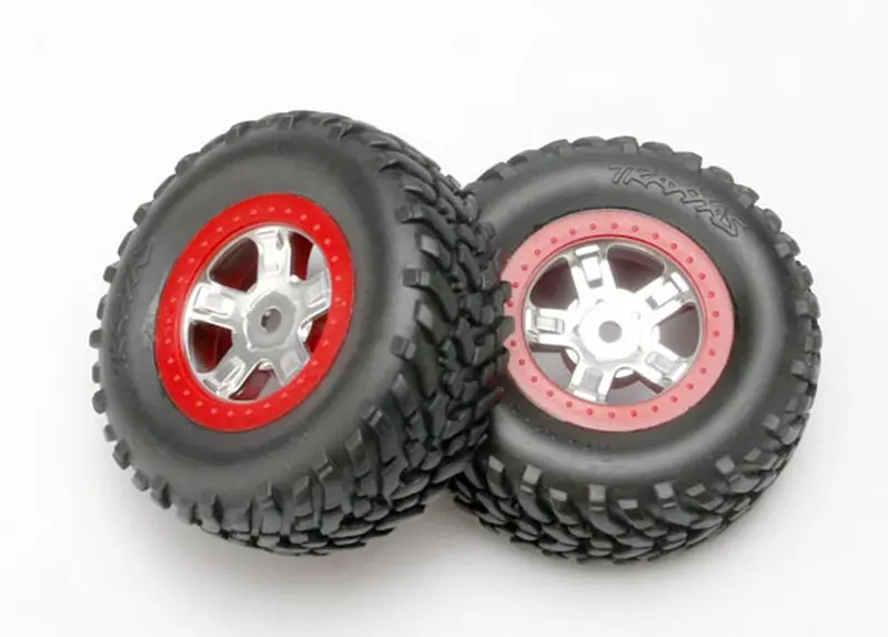 Traxxas Sct Off-Road Tires, Sct Wheels, Satin Chrome/Red, 7073A 1