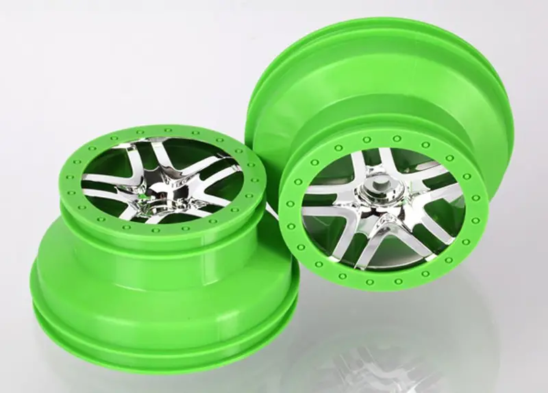Traxxas Sct Ss Beadlock Style Wheels, Satin Chrome/Green, 6872X 1