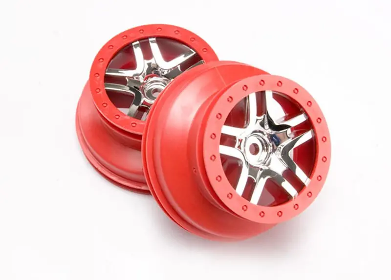 Traxxas Sct Ss Beadlock Style Wheels, Satin Chrome/Red, 6872A 1