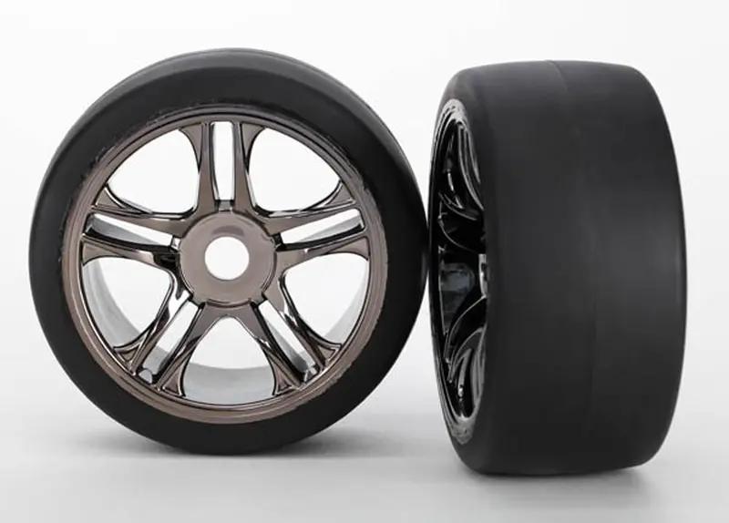 Traxxas Slick S1 Tires, Split-Spoke Wheels, Black Chrome, 6477 1