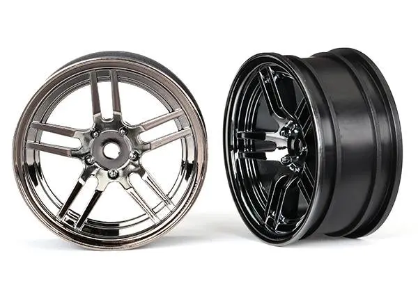 Traxxas Split Spoke 1.9" Wheels, Black Chrome, Front, 8371 1