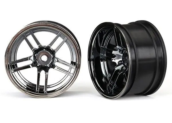 Traxxas Split Spoke 1.9" Wheels, Wide, Black Chrome, Rear, 8372 1