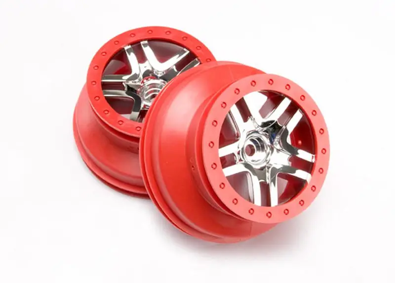 Traxxas Split-Spoke Wheels, Red/Chrome, Front, 5876A 1