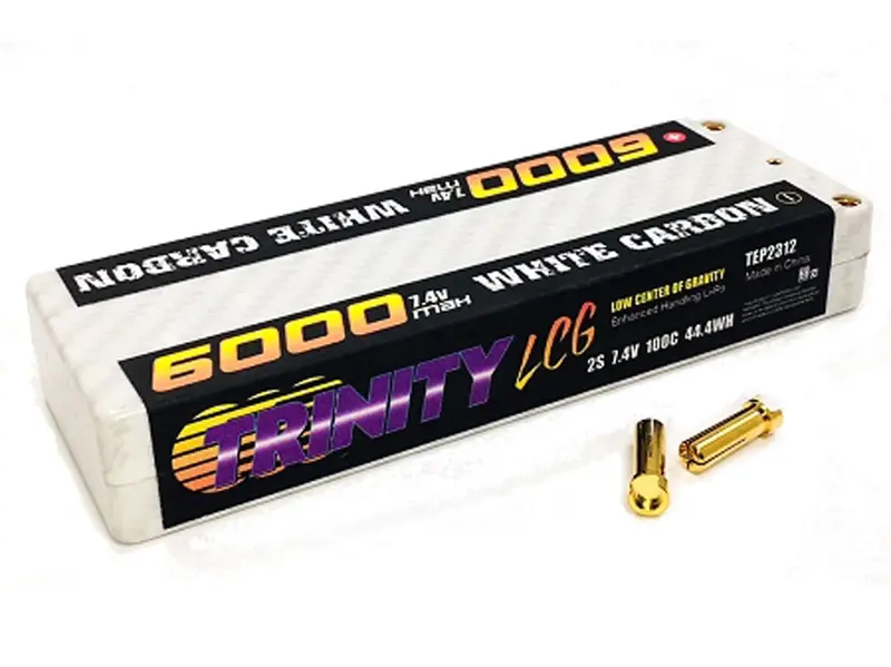 Trinity White Carbon 2S 7.4V Lipo Battery, 100C 6000Mah, Tep2312 1