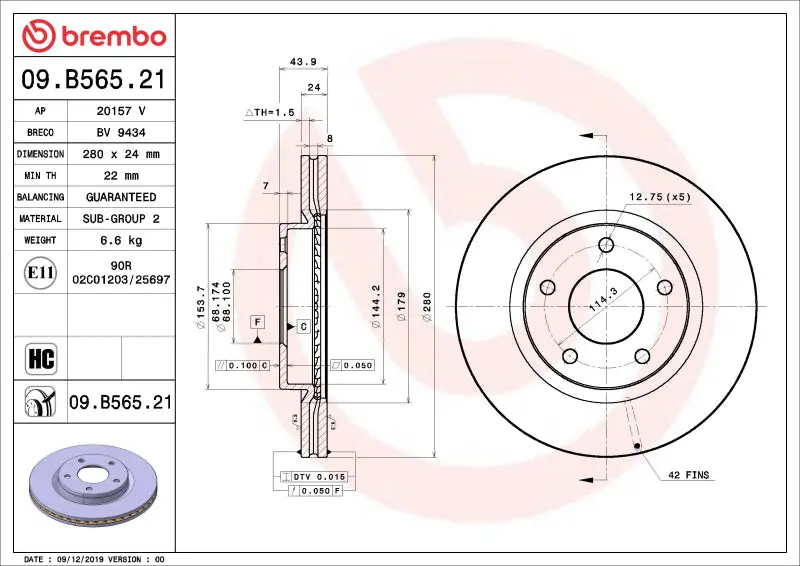 Brembo Oe Replacement Front Brake Discs For 2013–2019 Nissan Sentra (Uv-Coated) 1