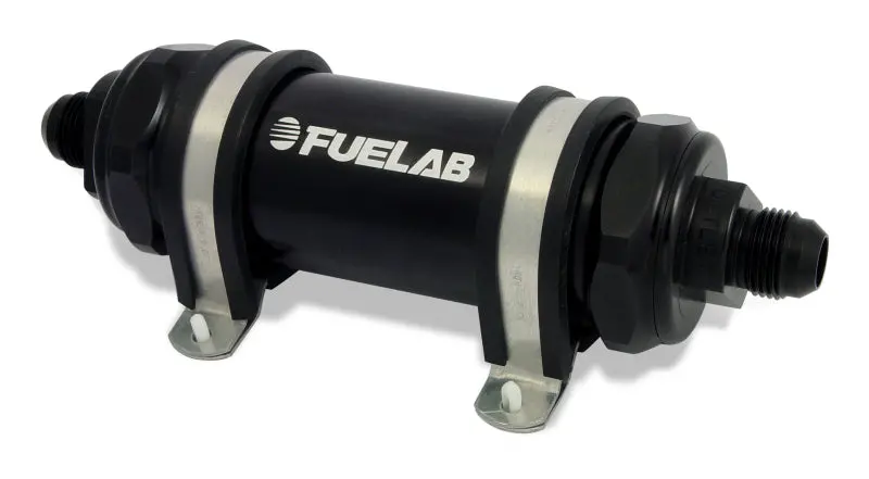 Fuelab Inline Fuel Filter – Long Body, -10An Inlet/Outlet, 100-Micron Stainless Steel, Black 1