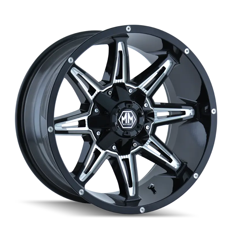 Mayhem Rampage Gloss Black Milled Wheel – 18X9, 8X165.1 Bolt Pattern, -12Mm Offset, 130.8Mm Hub Bore 1