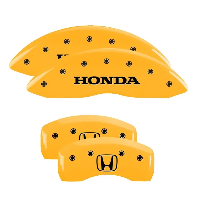Mgp Engraved 4-Piston Caliper Covers – Front Honda Logo, Rear H Logo, Yellow Finish On Black Base 1
