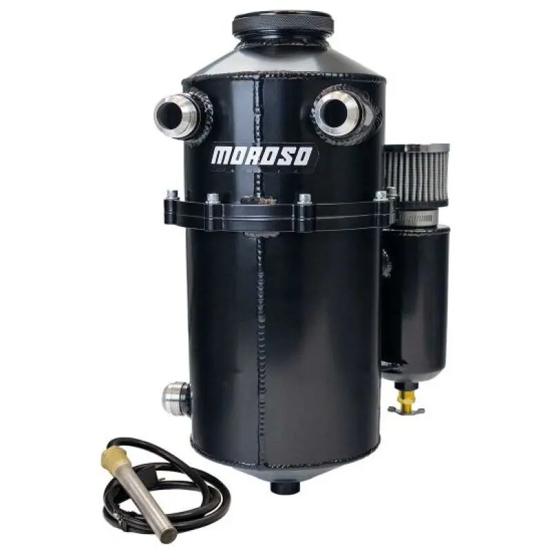 Moroso 7.5-Quart Dry Sump Oil Tank – 16.5" Tall, Two-Piece, Dual Inlet (60/40 Split), Black 1