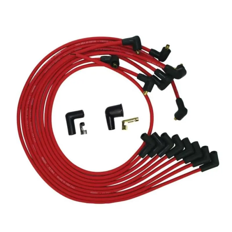 Moroso Bbc Ultra Spark Plug Wire Set – Non-Hei, Under-Header 90° Plug Orientation, Red Sleeving 1