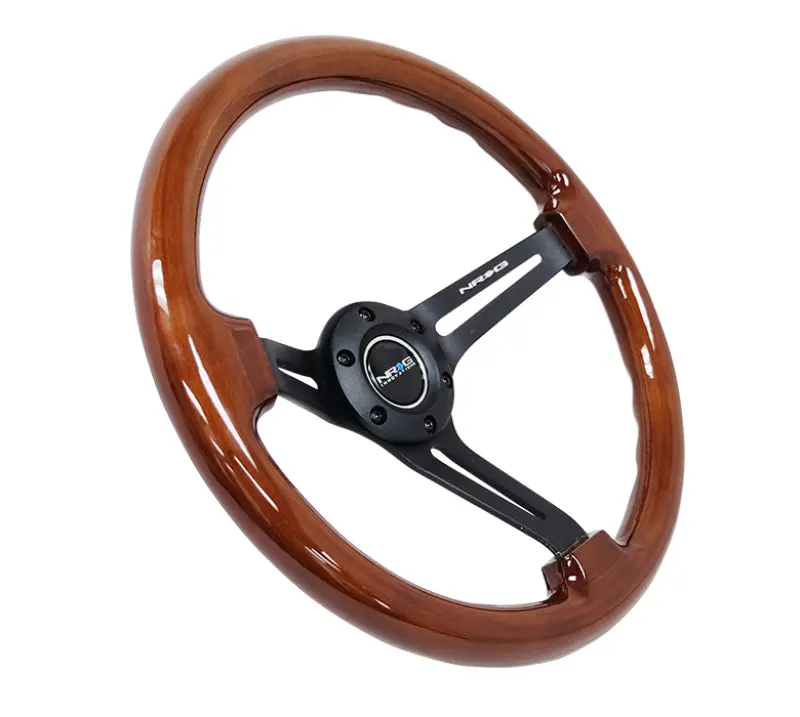 Nrg Reinforced 350Mm Steering Wheel – Brown Wood Rim, Matte Black Spokes & Center Mark 1