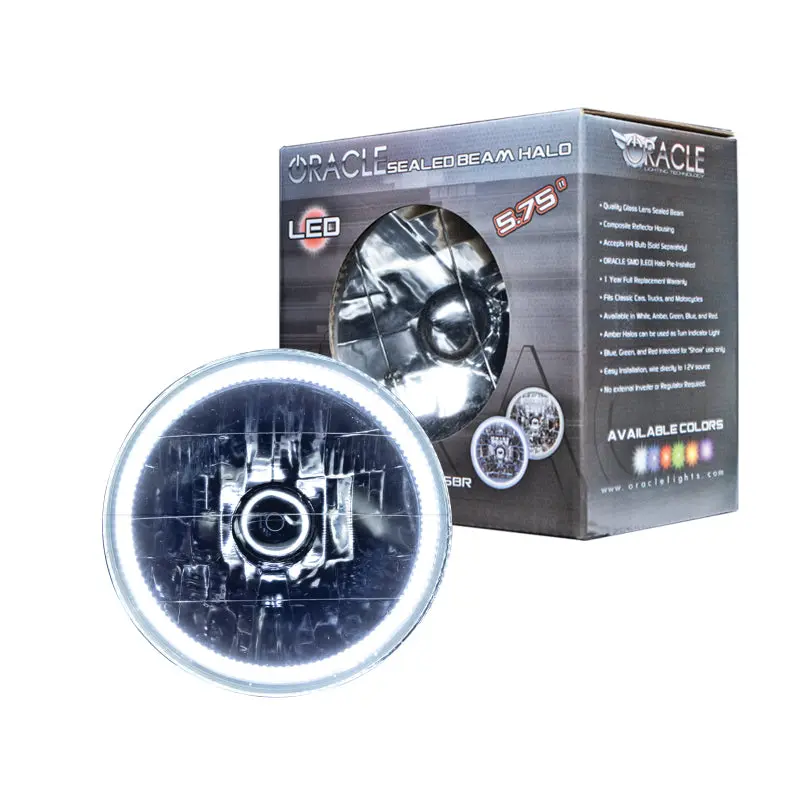 Oracle Pre-Wired 5.75-Inch Sealed Beam Headlight – White Halo Design 1