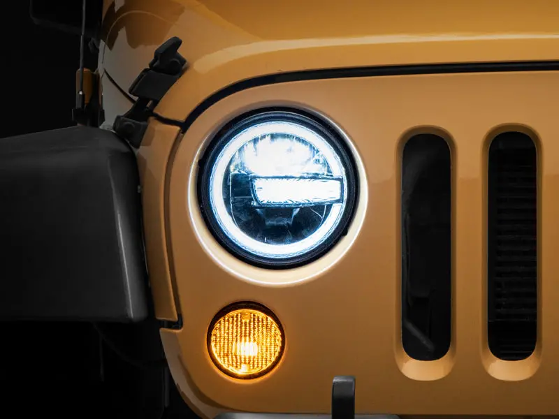 Raxiom 97-18 Jeep Wrangler Tj/Jk 7-Inch Led Headlights W/ Halos- Black Housing (Clear Lens) 1