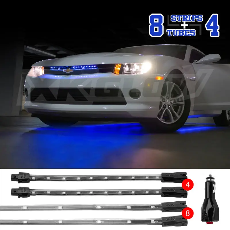 Xk Glow Blue Underglow Led Accent Kit – 8"X24" Tubes + 4"X8" Strips For Cars And Trucks 1